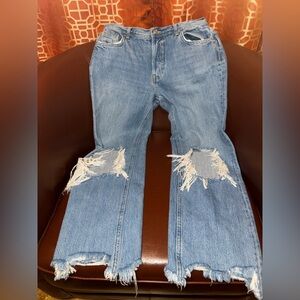 We The Free Distressed Flare Jeans Light Wash Raw Hem Boho Size 26